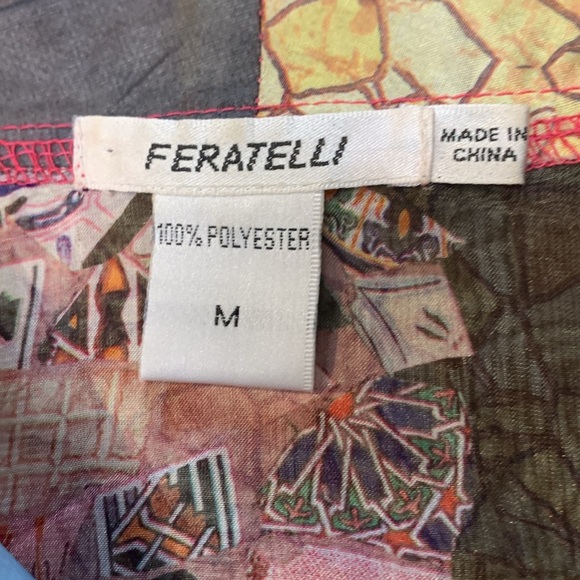 Feratelli Sheer Top, Short Sleeve, Front Zipper, Asymmetrical Hem, Crazy Quilt - Picture 4 of 9